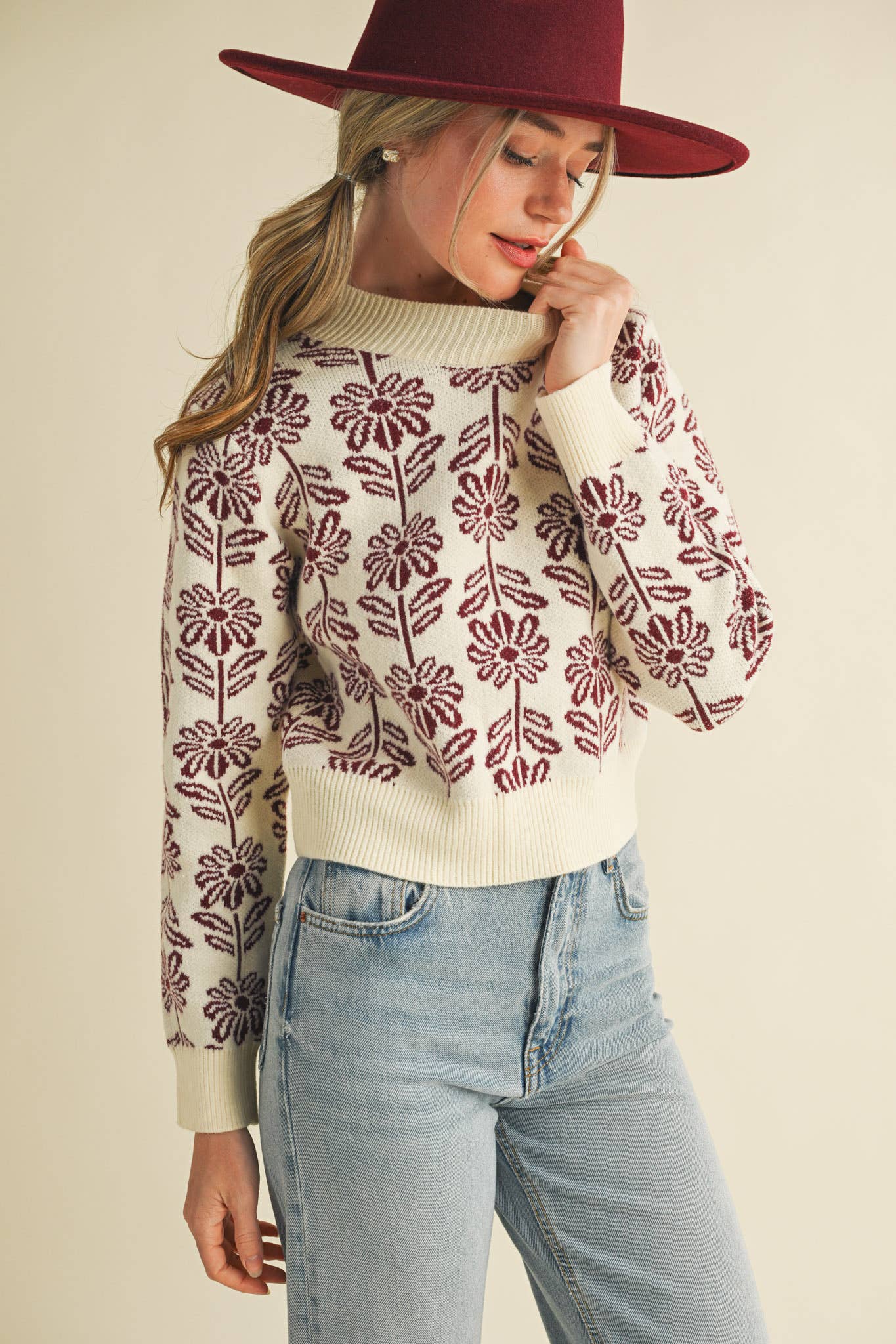 FLORAL PATTERN KNIT SWEATER - 926 West