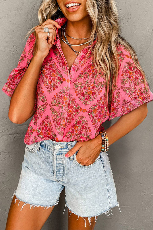 Floral Short Sleeve Buttoned Shirt - 926 West
