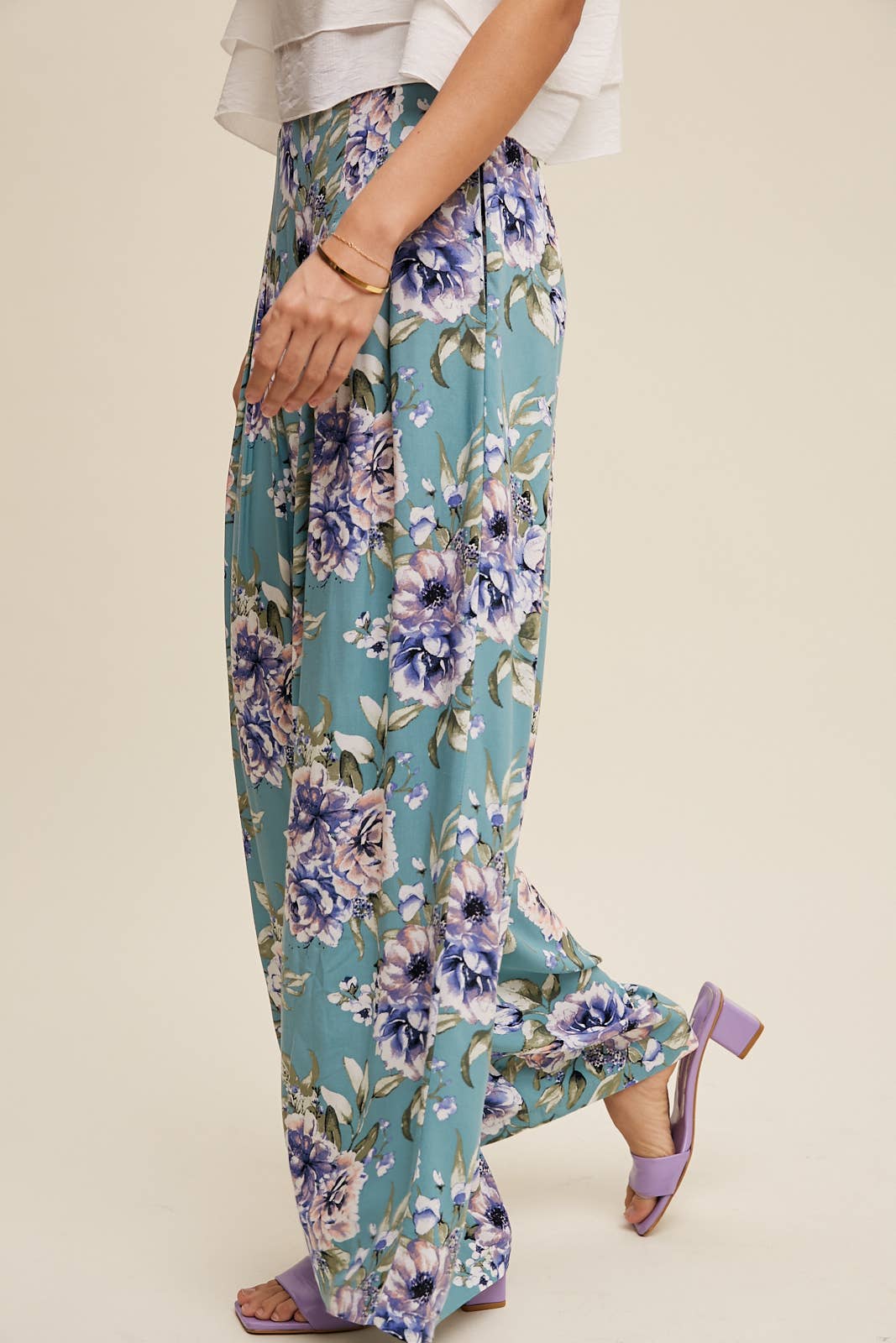 Floral Wide Leg Pants with Tiered Ruffle Top - 926 West