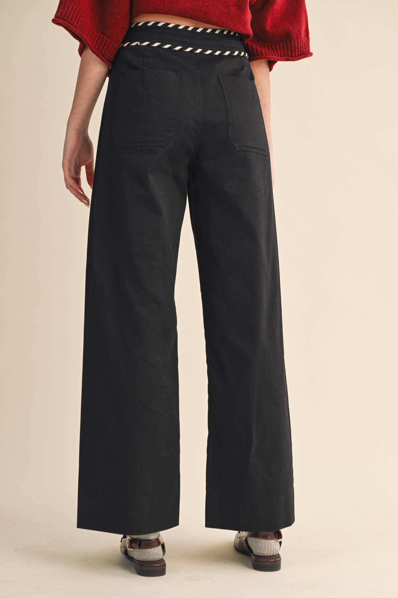 HIGH WAIST WIDE LEG PANTS WITH WHIP STITCH TRIM - 926 West