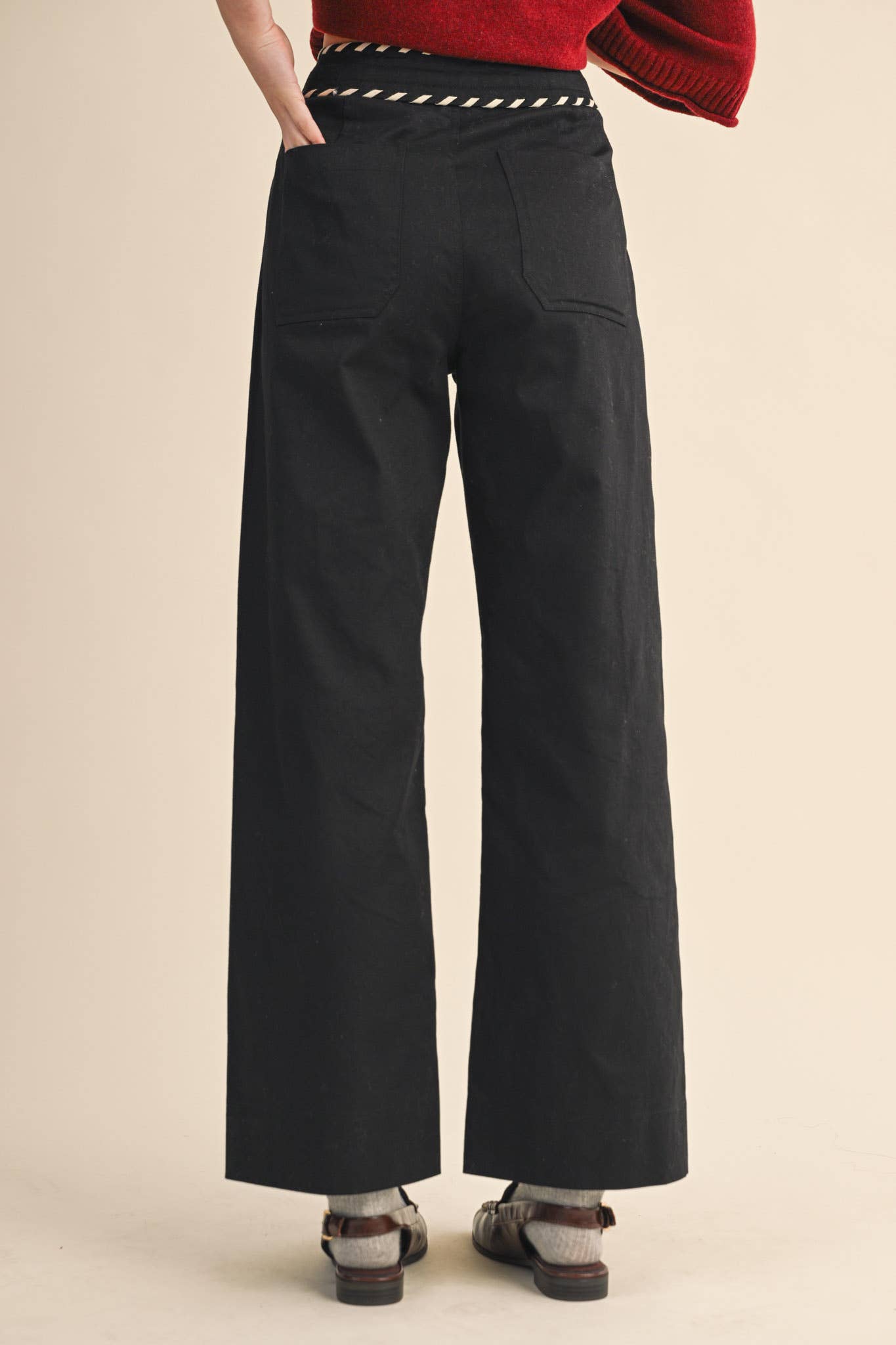 HIGH WAIST WIDE LEG PANTS WITH WHIP STITCH TRIM - 926 West
