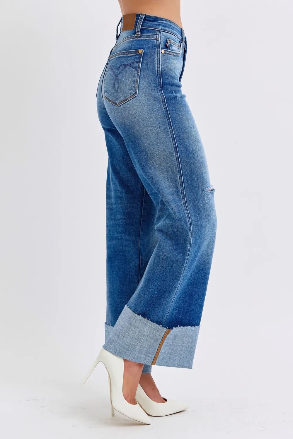 Judy Blue Full Size Distressed High Waist Wide Leg Jeans - 926 West