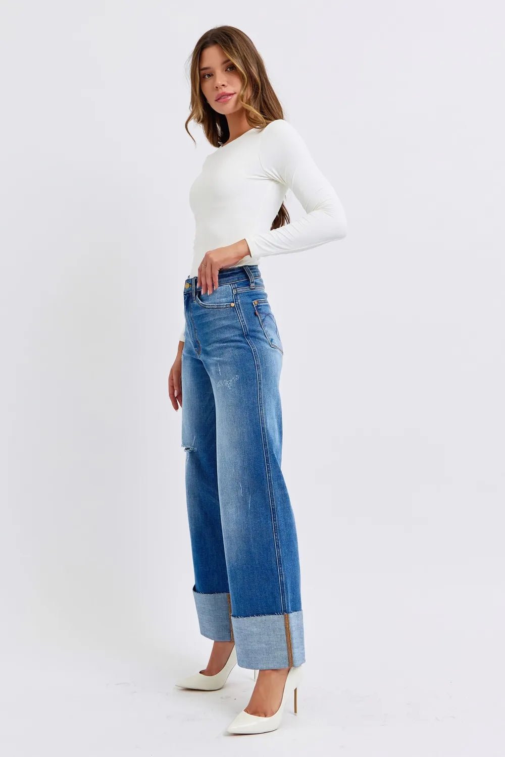 Judy Blue Full Size Distressed High Waist Wide Leg Jeans - 926 West