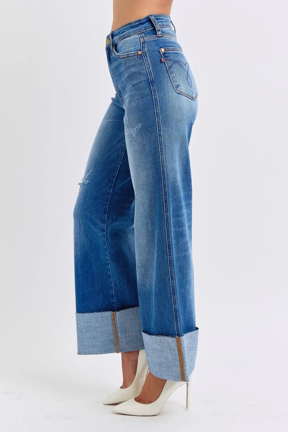 Judy Blue Full Size Distressed High Waist Wide Leg Jeans - 926 West