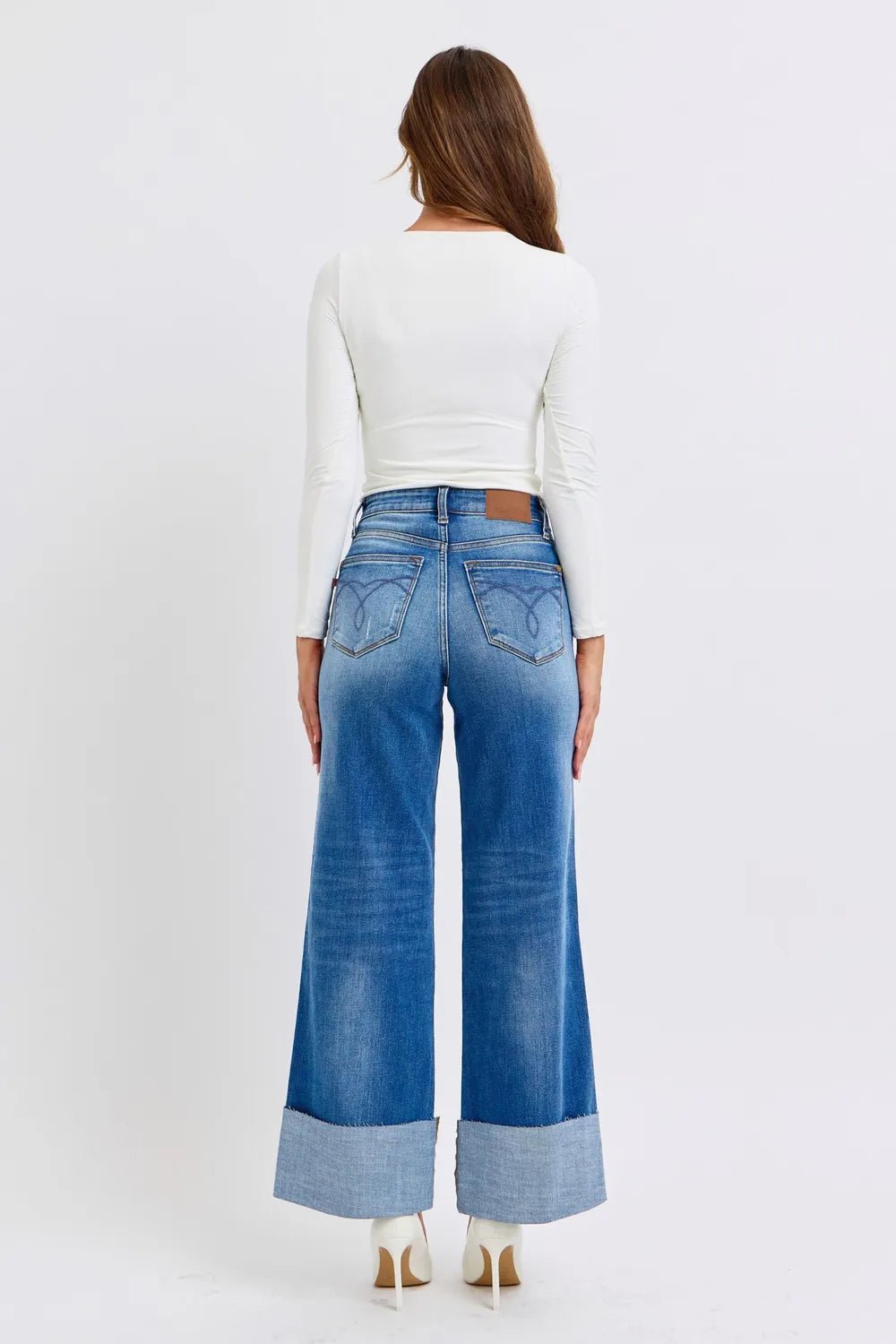 Judy Blue Full Size Distressed High Waist Wide Leg Jeans - 926 West