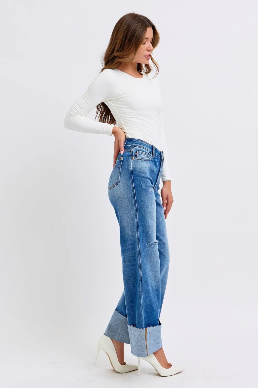 Judy Blue Full Size Distressed High Waist Wide Leg Jeans - 926 West