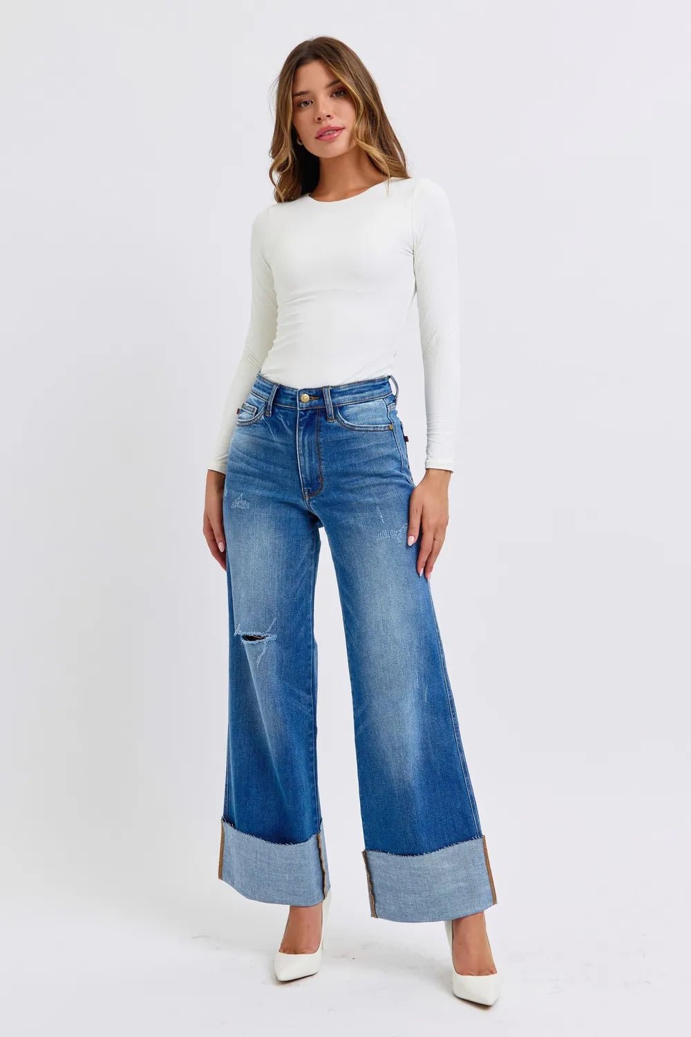 Judy Blue Full Size Distressed High Waist Wide Leg Jeans - 926 West