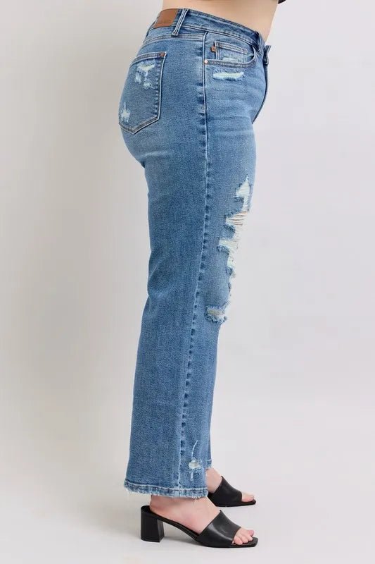 Judy Blue Full Size High Waist Heavy Destroy Straight Jeans Plus Size - 926 West