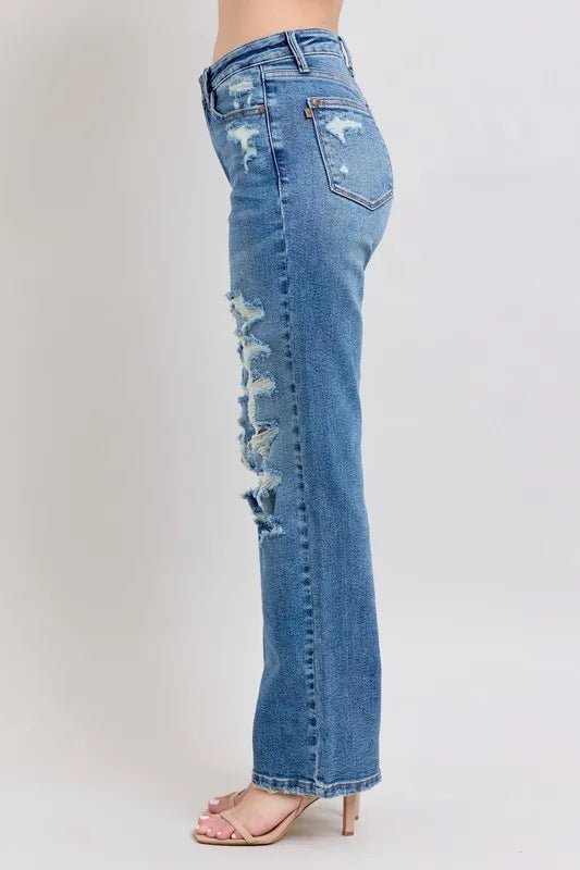 Judy Blue Full Size High Waist Heavy Destroy Straight Jeans Plus Size - 926 West