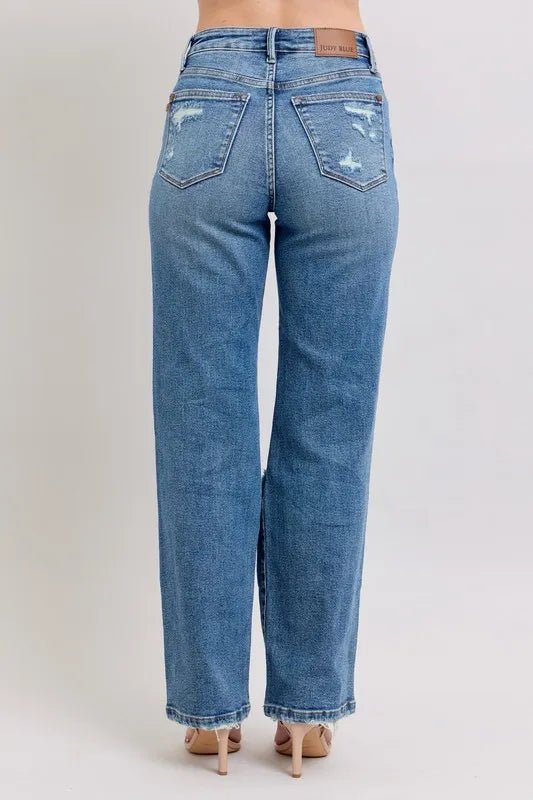 Judy Blue Full Size High Waist Heavy Destroy Straight Jeans Plus Size - 926 West