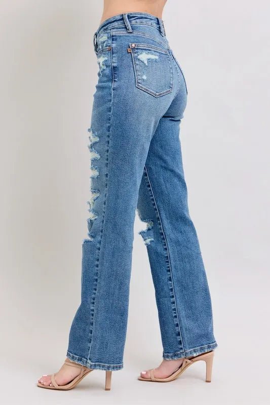 Judy Blue Full Size High Waist Heavy Destroy Straight Jeans Plus Size - 926 West