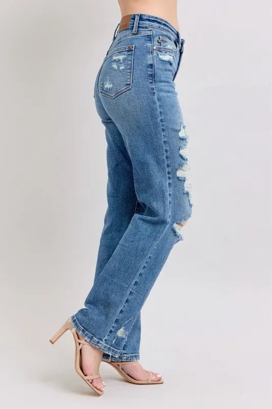 Judy Blue Full Size High Waist Heavy Destroy Straight Jeans Plus Size - 926 West