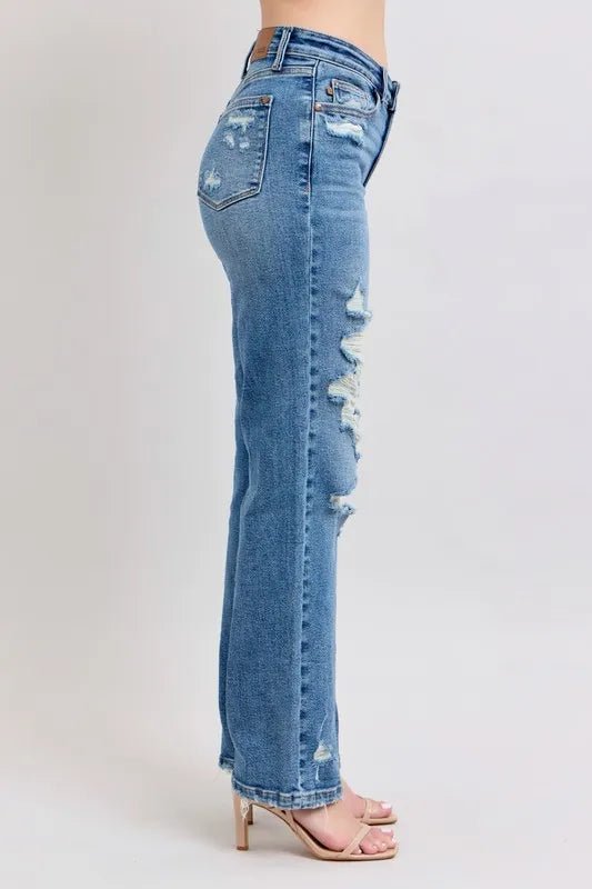 Judy Blue Full Size High Waist Heavy Destroy Straight Jeans Plus Size - 926 West