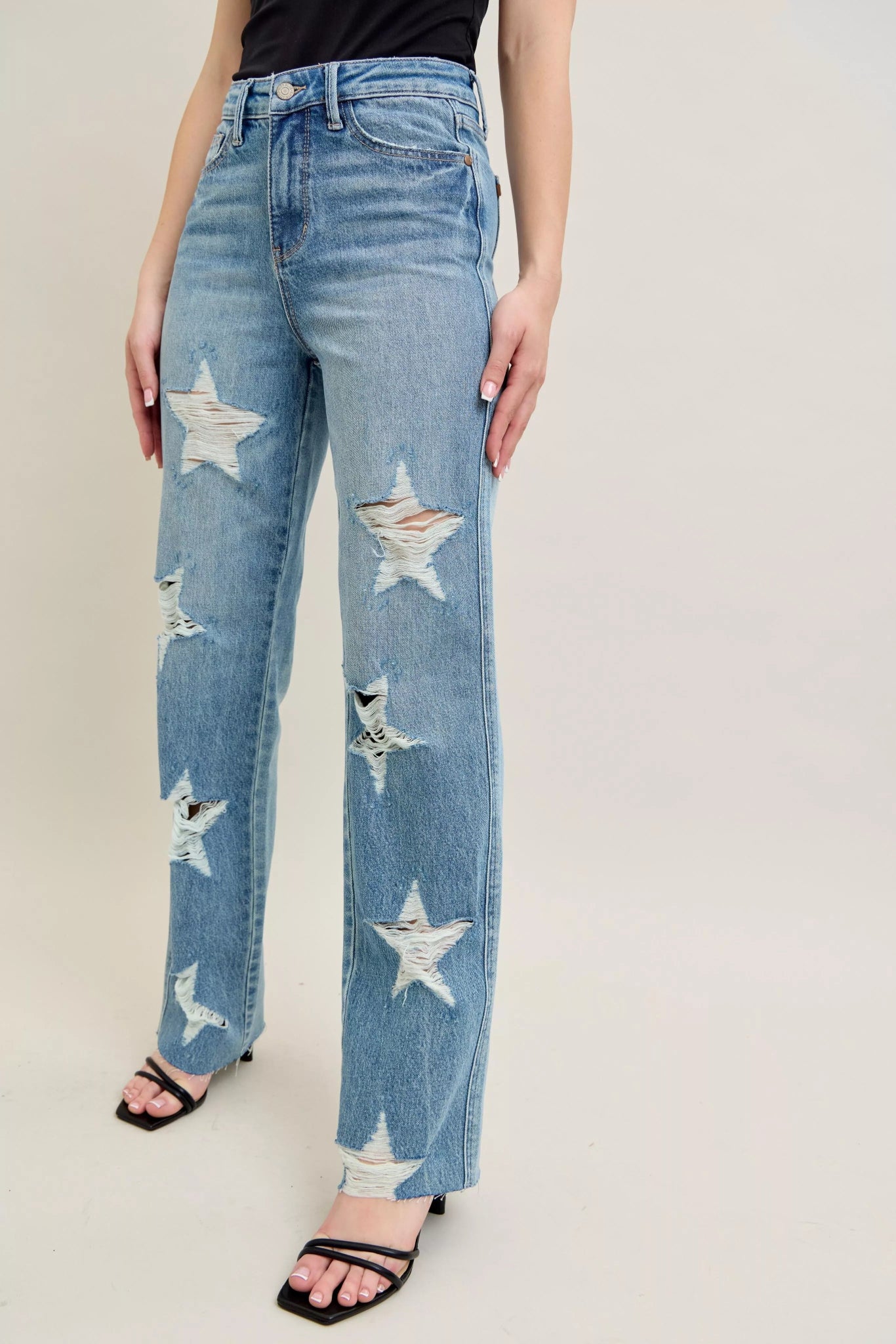 Judy Blue Full Size High Waist Rigid Magic Star Shaped Destroy 90's Straight Jeans Plus Size - 926 West