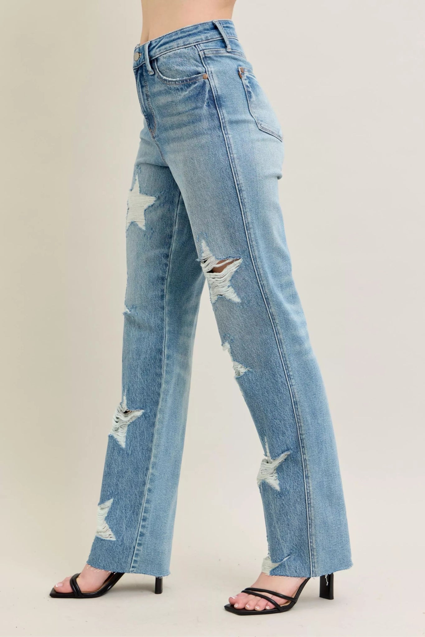 Judy Blue Full Size High Waist Rigid Magic Star Shaped Destroy 90's Straight Jeans Plus Size - 926 West