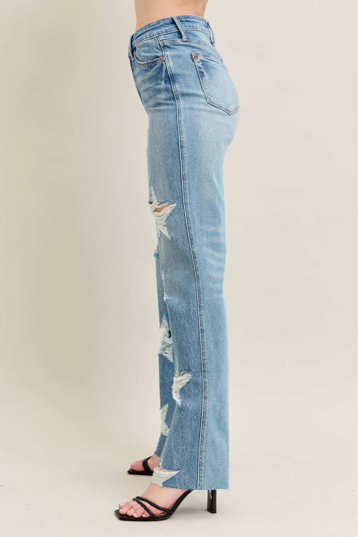 Judy Blue Full Size High Waist Rigid Magic Star Shaped Destroy 90's Straight Jeans Plus Size - 926 West