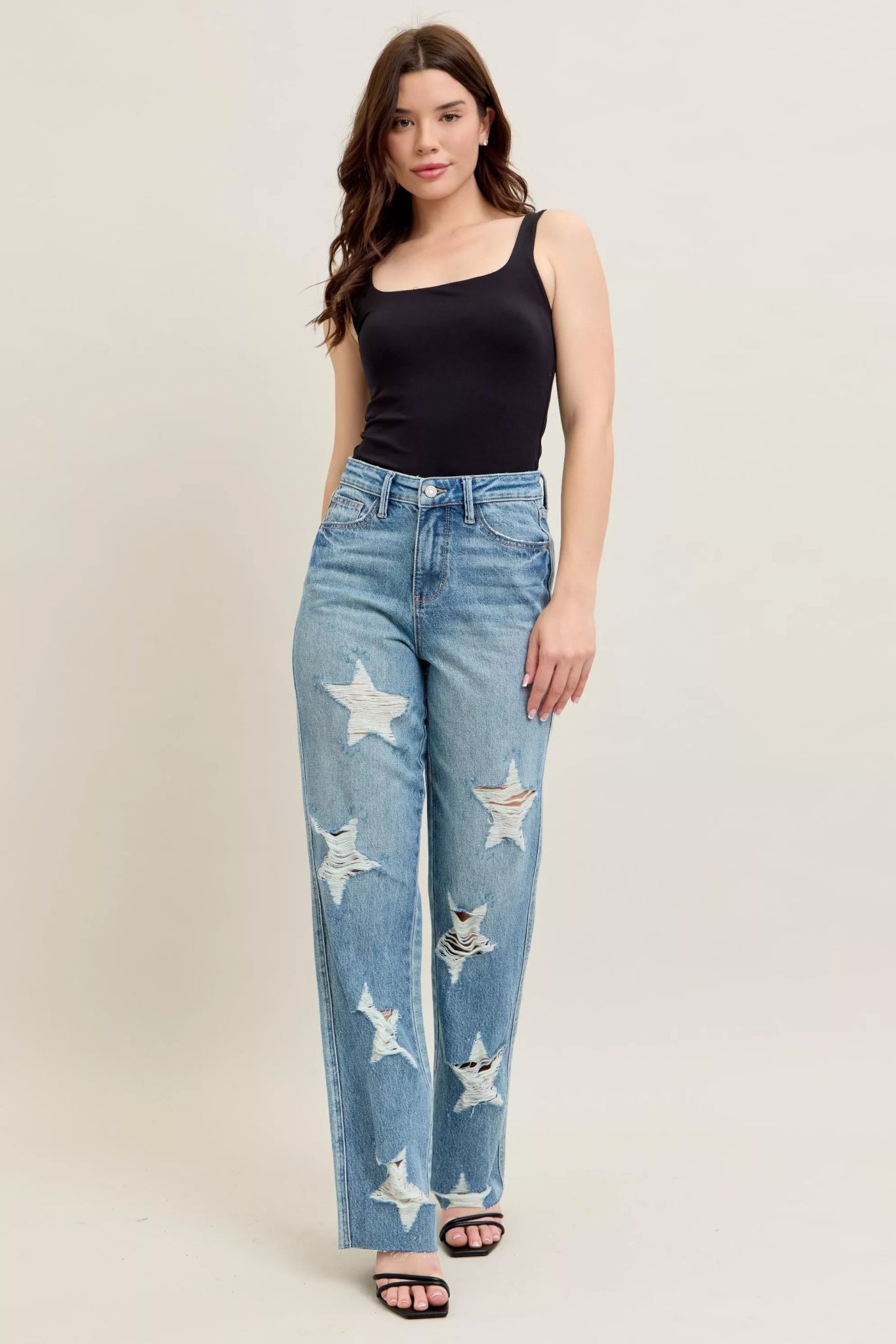 Judy Blue Full Size High Waist Rigid Magic Star Shaped Destroy 90's Straight Jeans Plus Size - 926 West