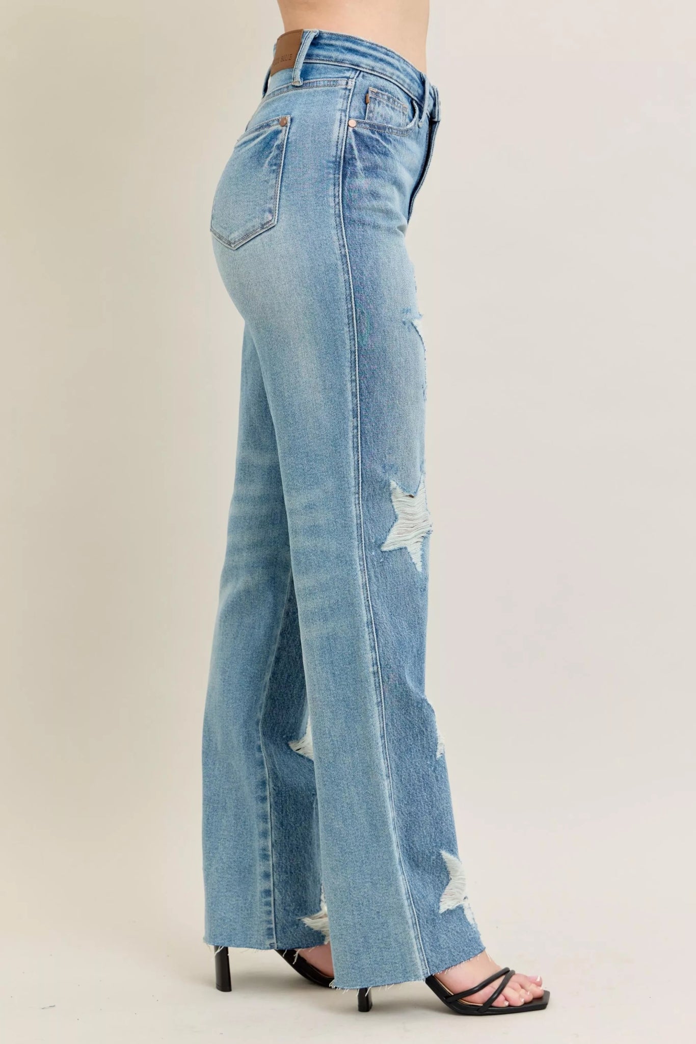 Judy Blue Full Size High Waist Rigid Magic Star Shaped Destroy 90's Straight Jeans Plus Size - 926 West