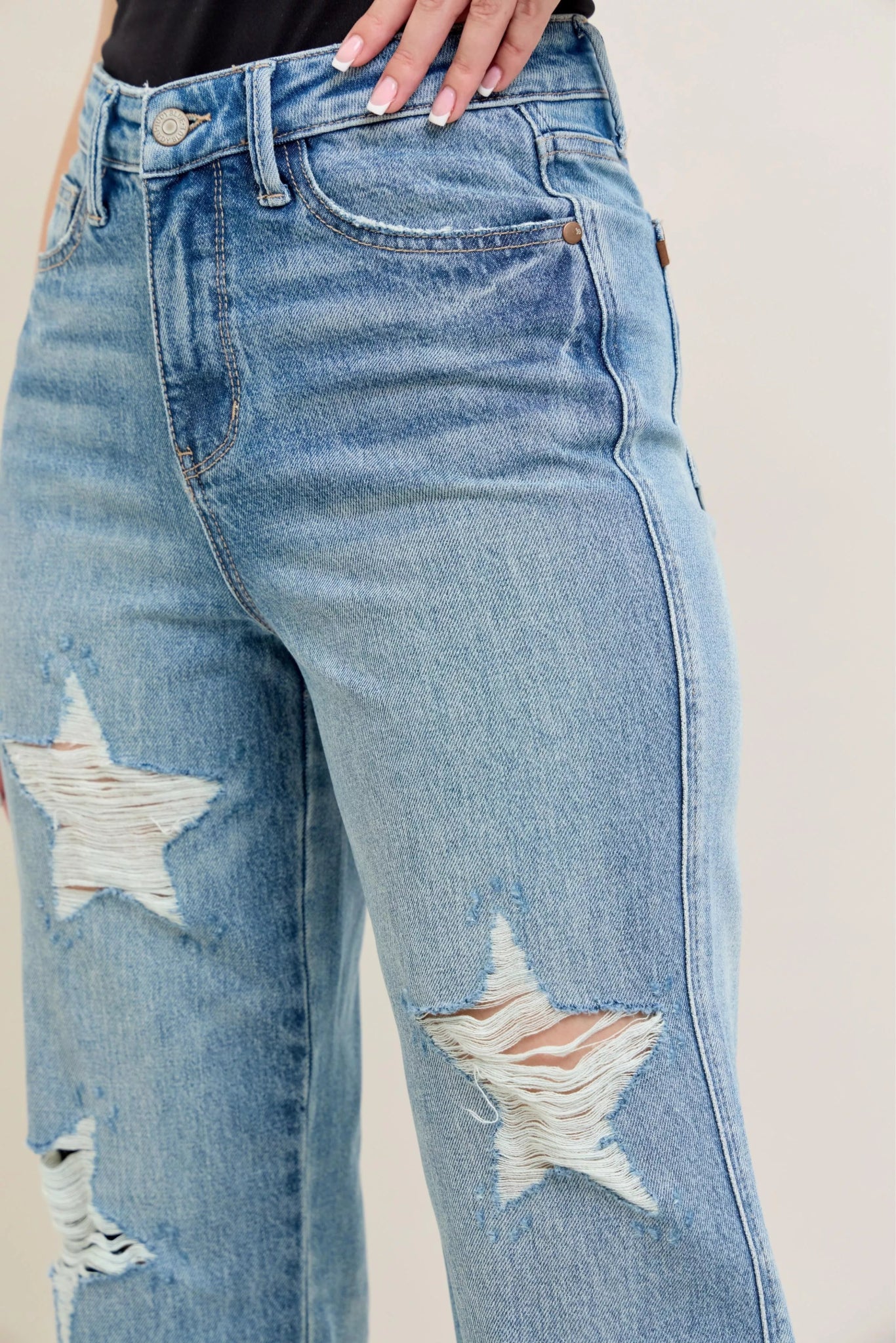 Judy Blue Full Size High Waist Rigid Magic Star Shaped Destroy 90's Straight Jeans Plus Size - 926 West