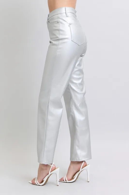 Judy Blue Full Size High Waist Silver Faux Leather Pants Plus Size - 926 West