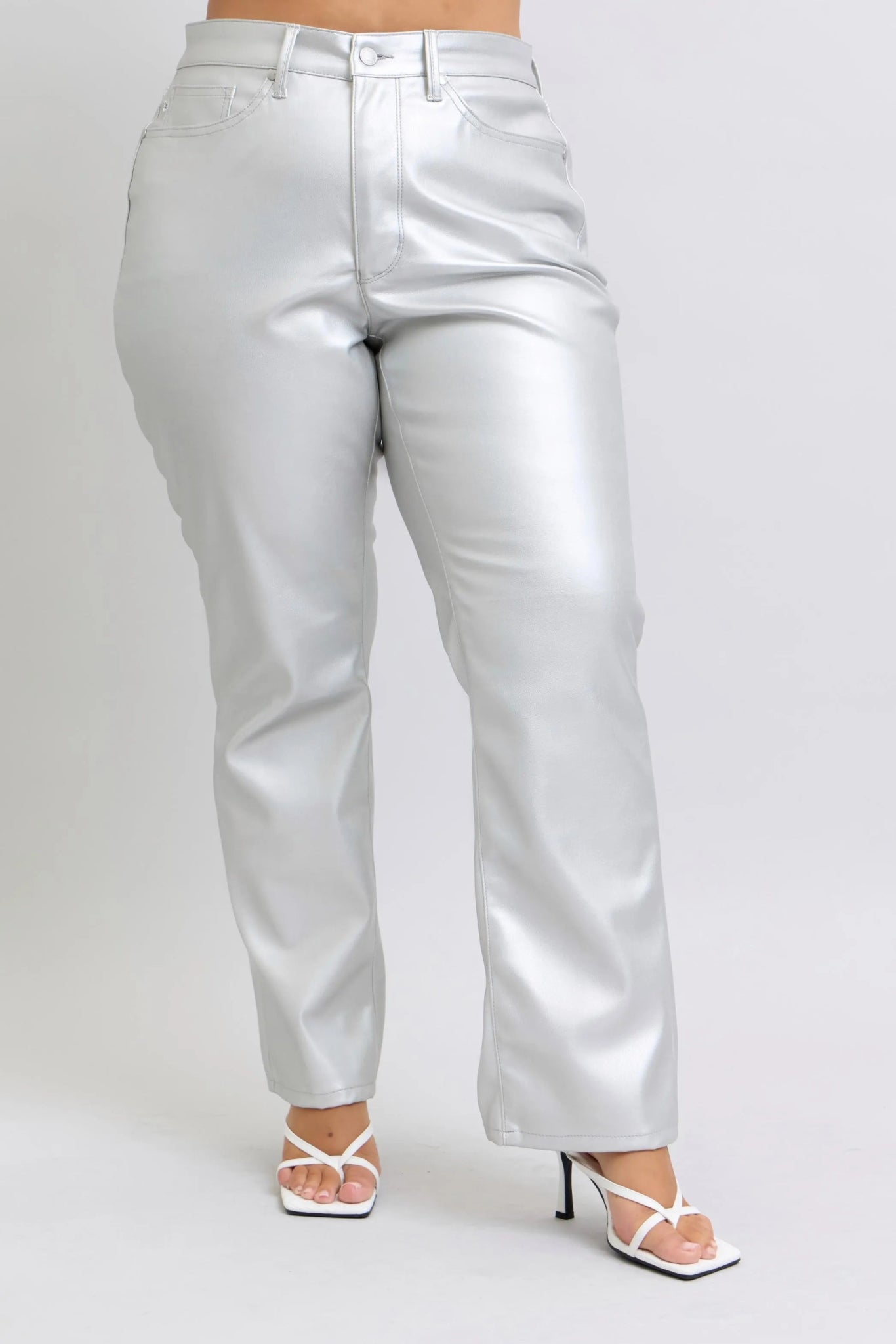 Judy Blue Full Size High Waist Silver Faux Leather Pants Plus Size - 926 West