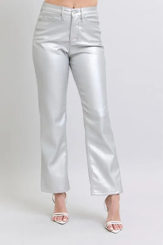 Judy Blue Full Size High Waist Silver Faux Leather Pants Plus Size - 926 West