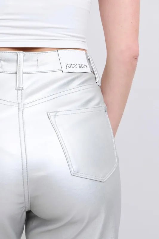 Judy Blue Full Size High Waist Silver Faux Leather Pants Plus Size - 926 West