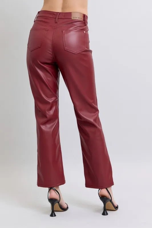 Judy Blue Full Size High Waist Tummy Control Faux Leather Straight Pants Plus Size - 926 West