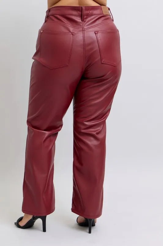 Judy Blue Full Size High Waist Tummy Control Faux Leather Straight Pants Plus Size - 926 West