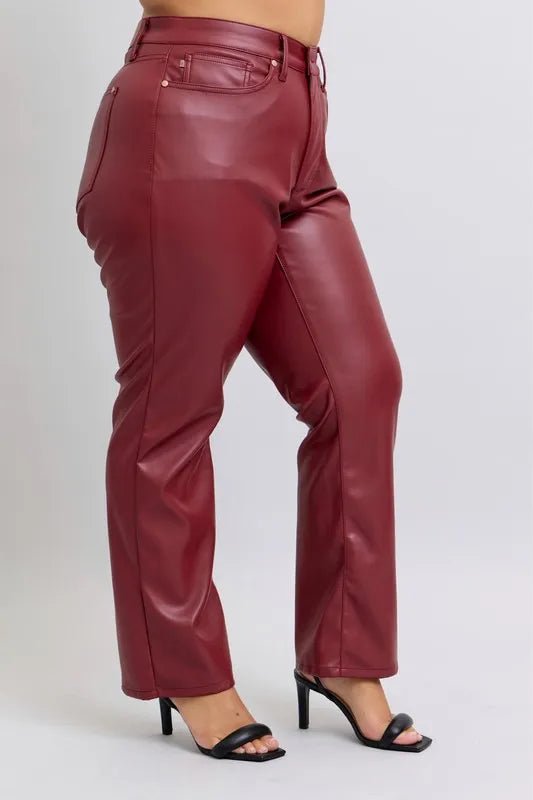 Judy Blue Full Size High Waist Tummy Control Faux Leather Straight Pants Plus Size - 926 West