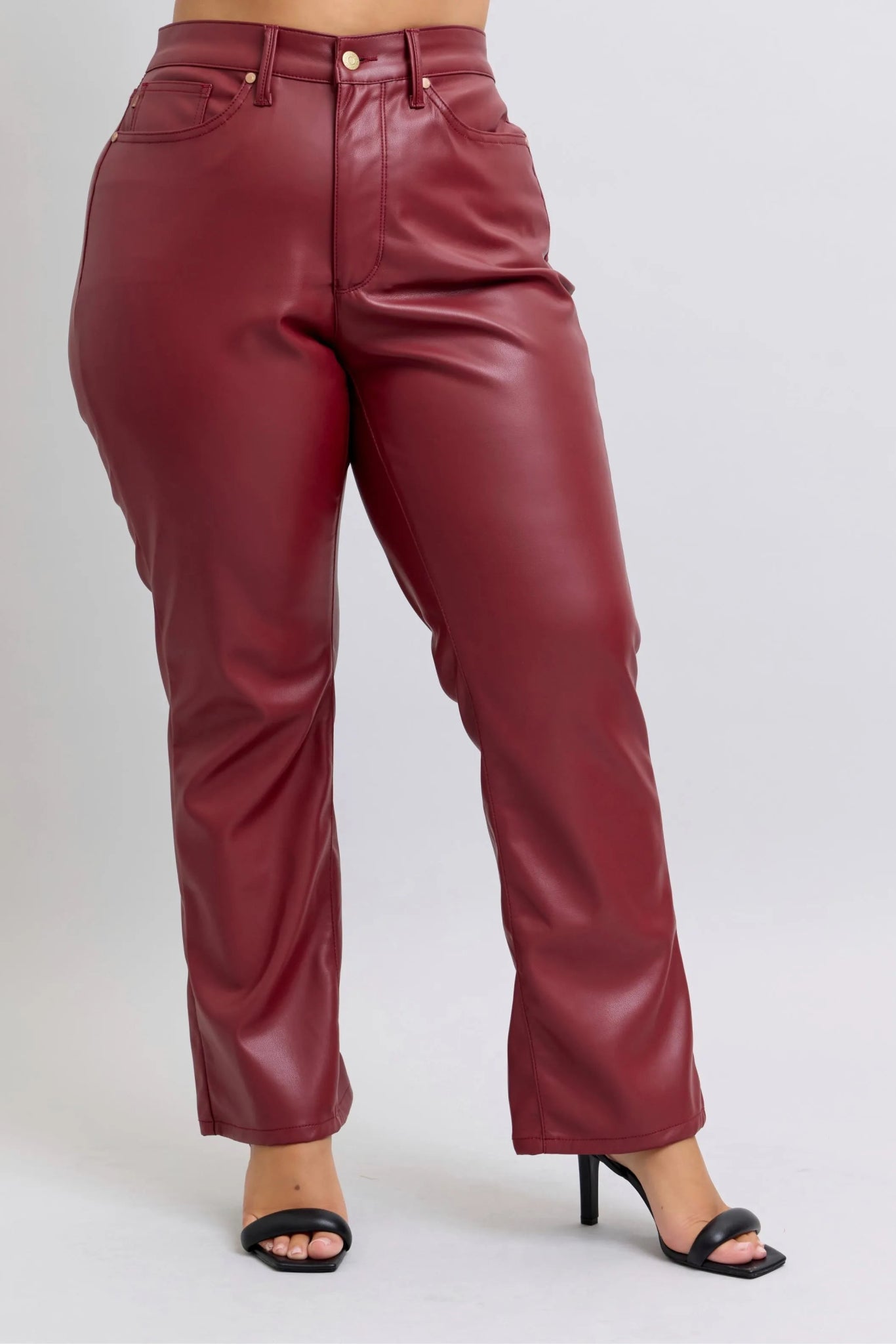 Judy Blue Full Size High Waist Tummy Control Faux Leather Straight Pants Plus Size - 926 West