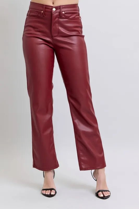 Judy Blue Full Size High Waist Tummy Control Faux Leather Straight Pants Plus Size - 926 West