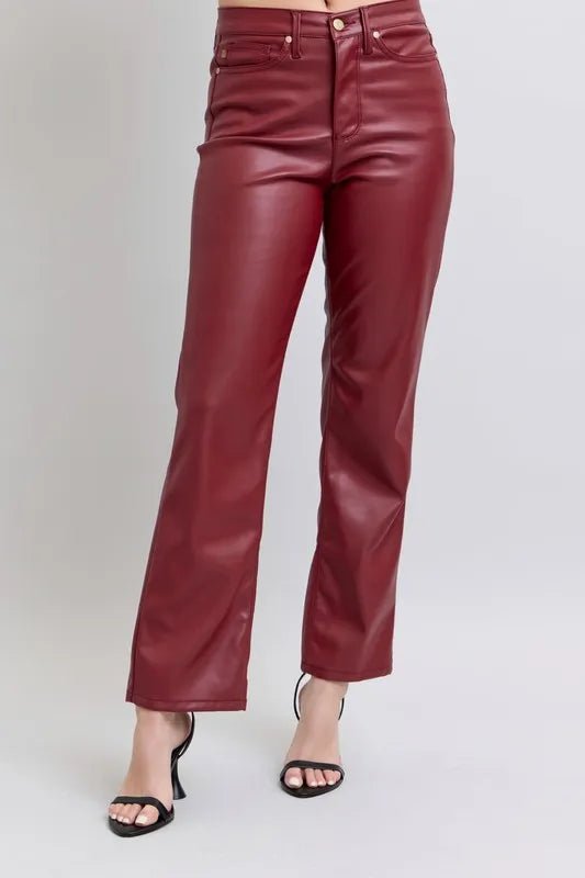Judy Blue Full Size High Waist Tummy Control Faux Leather Straight Pants Plus Size - 926 West