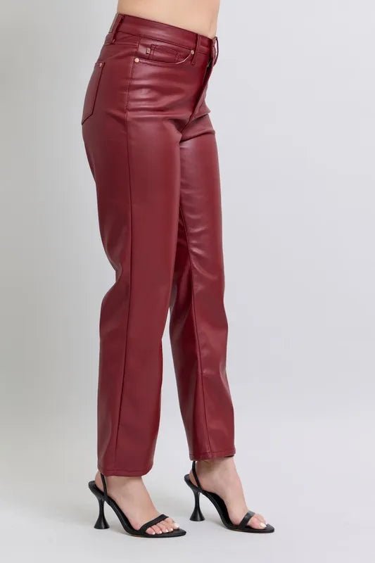 Judy Blue Full Size High Waist Tummy Control Faux Leather Straight Pants Plus Size - 926 West