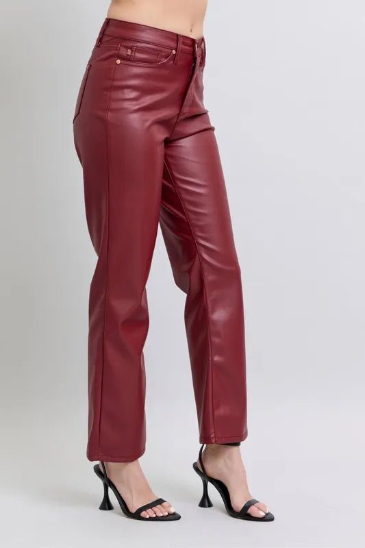 Judy Blue Full Size High Waist Tummy Control Faux Leather Straight Pants Plus Size - 926 West