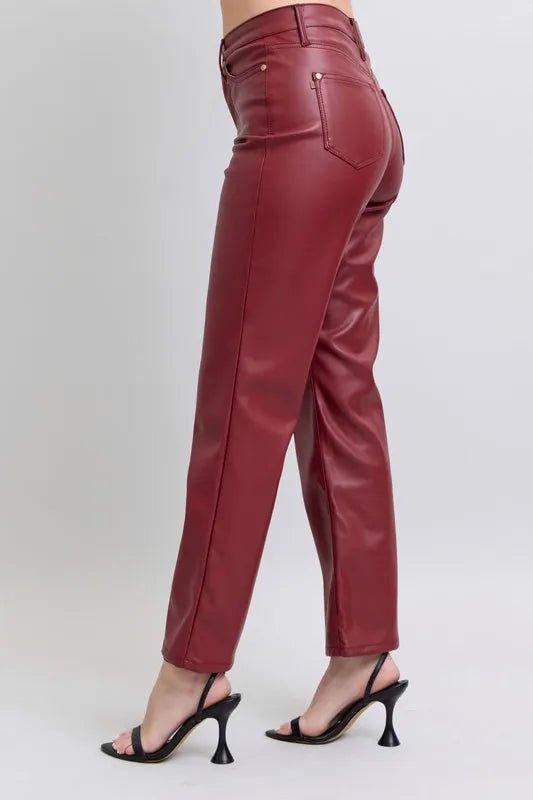 Judy Blue Full Size High Waist Tummy Control Faux Leather Straight Pants Plus Size - 926 West