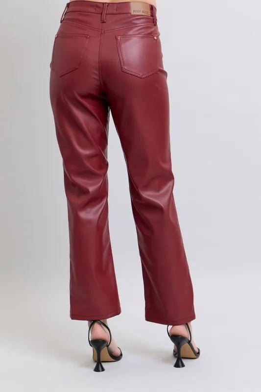 Judy Blue Full Size High Waist Tummy Control Faux Leather Straight Pants Plus Size - 926 West