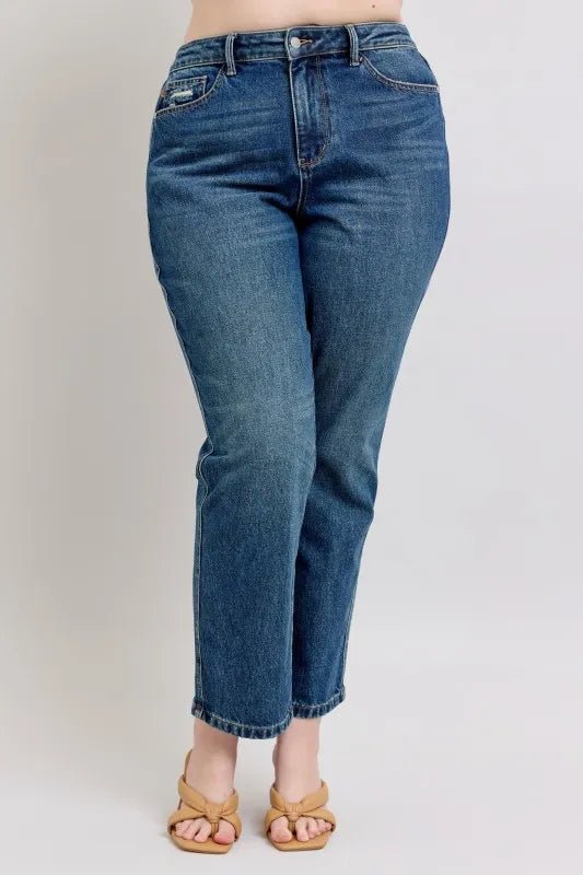 Judy Blue Full Size High Waisted Rigid Magic Non - destroy Straight Leg Jeans Plus Size - 926 West