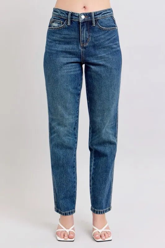 Judy Blue Full Size High Waisted Rigid Magic Non - destroy Straight Leg Jeans Plus Size - 926 West
