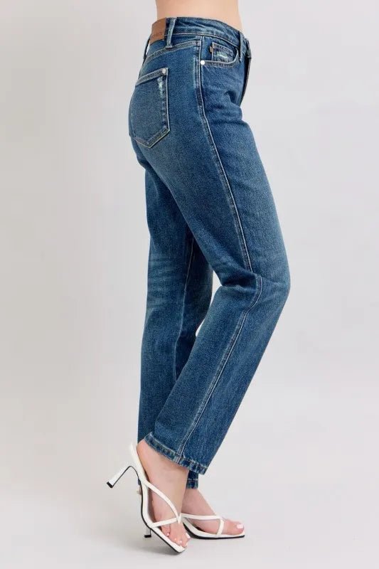 Judy Blue Full Size High Waisted Rigid Magic Non - destroy Straight Leg Jeans Plus Size - 926 West