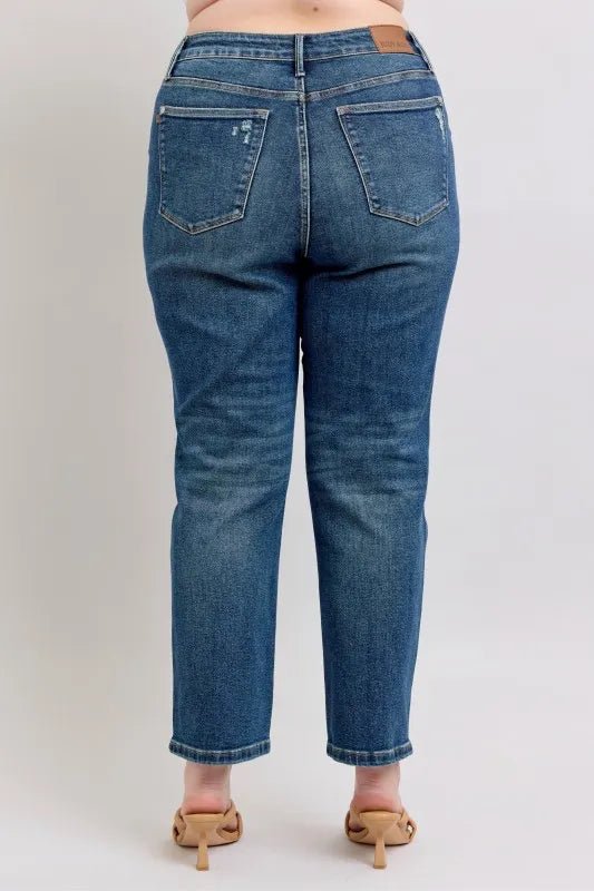 Judy Blue Full Size High Waisted Rigid Magic Non - destroy Straight Leg Jeans Plus Size - 926 West