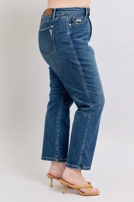Judy Blue Full Size High Waisted Rigid Magic Non - destroy Straight Leg Jeans Plus Size - 926 West