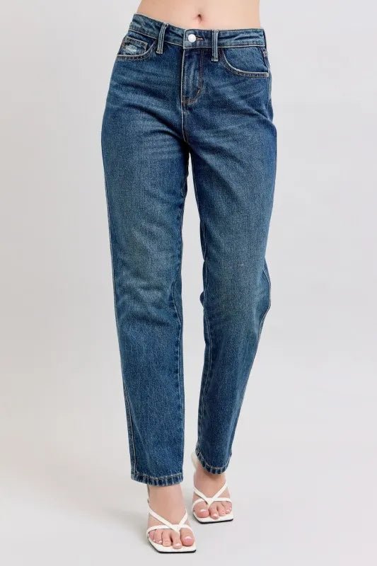 Judy Blue Full Size High Waisted Rigid Magic Non - destroy Straight Leg Jeans Plus Size - 926 West