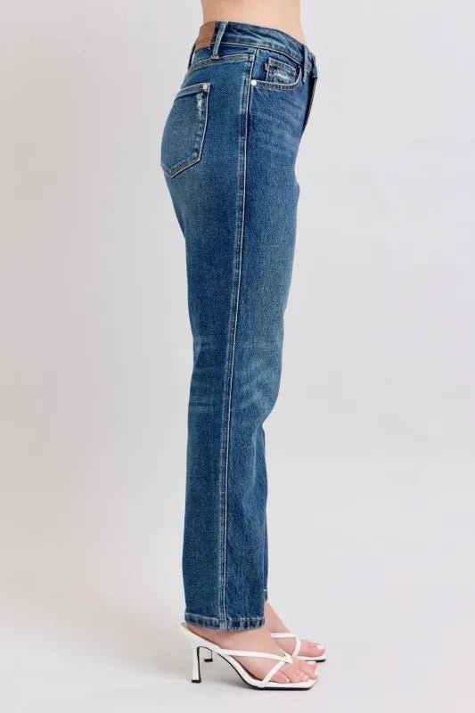 Judy Blue Full Size High Waisted Rigid Magic Non - destroy Straight Leg Jeans Plus Size - 926 West