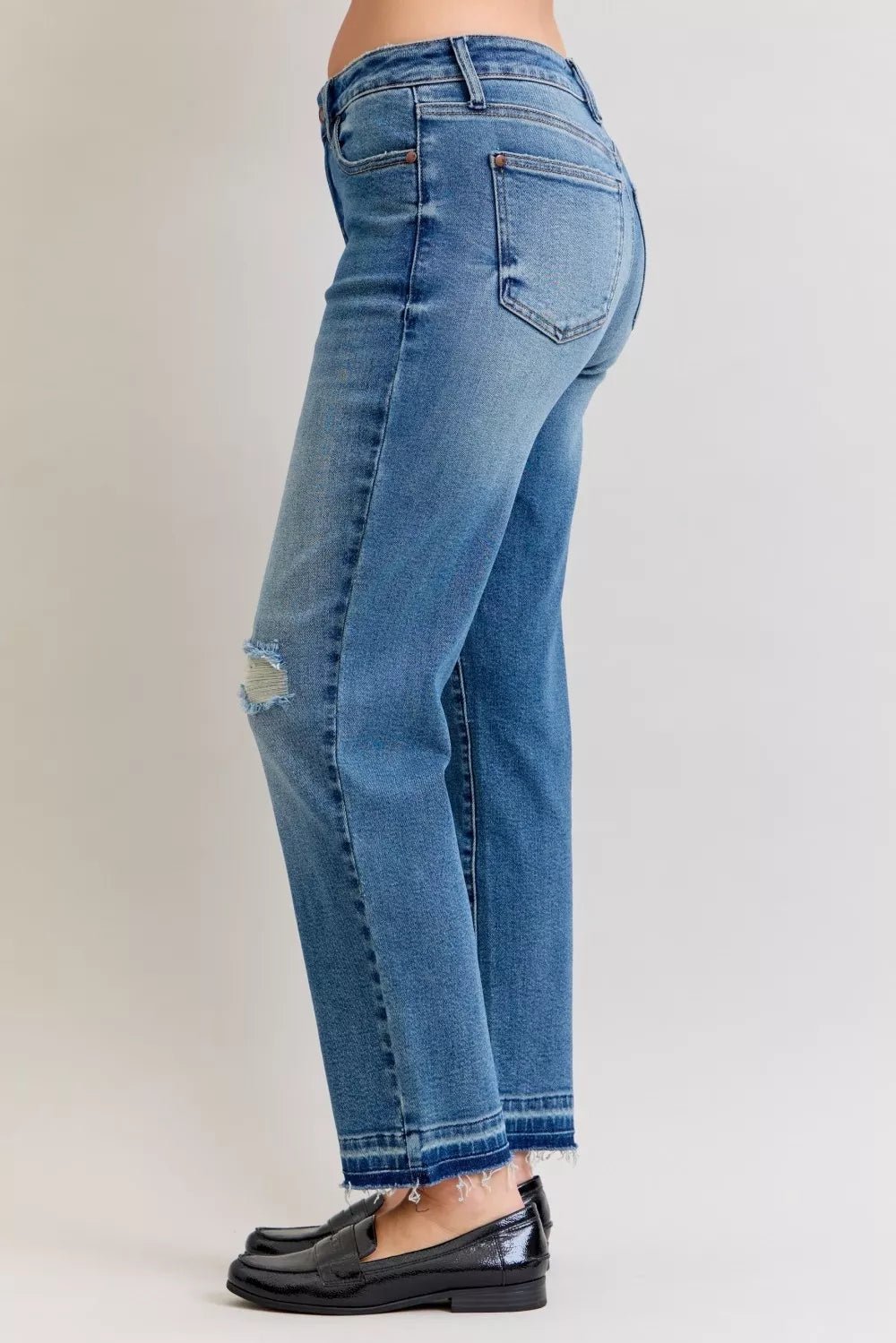 Judy Blue Full Size Mid Rise Bf Patch & Repair Destroy Release Hem Jeans Plus Size - 926 West