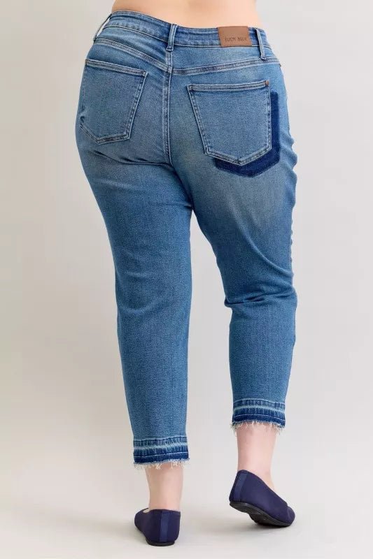Judy Blue Full Size Mid Rise Bf Patch & Repair Destroy Release Hem Jeans Plus Size - 926 West