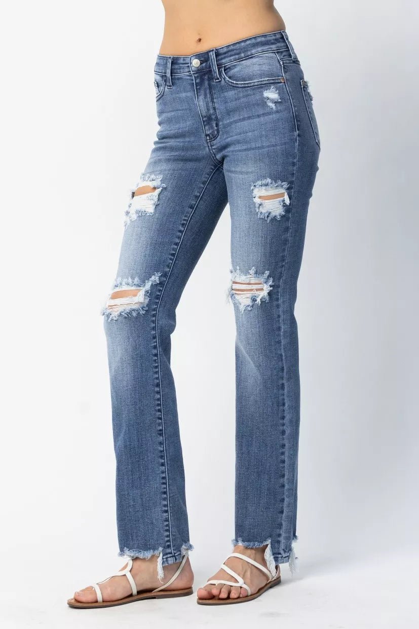 Judy Blue Full Size Mid Rise Destroy Straight Jeans Plus Size - 926 West