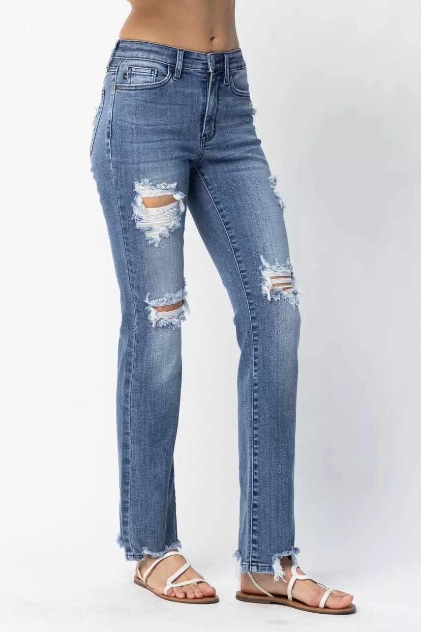 Judy Blue Full Size Mid Rise Destroy Straight Jeans Plus Size - 926 West