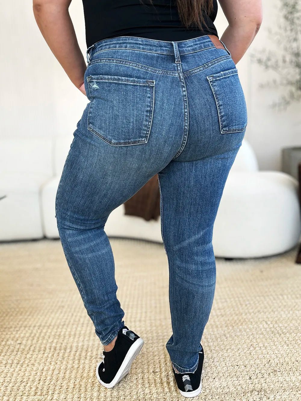Judy Blue Full Size Mid Waist Distressed Slim Jeans - 926 West