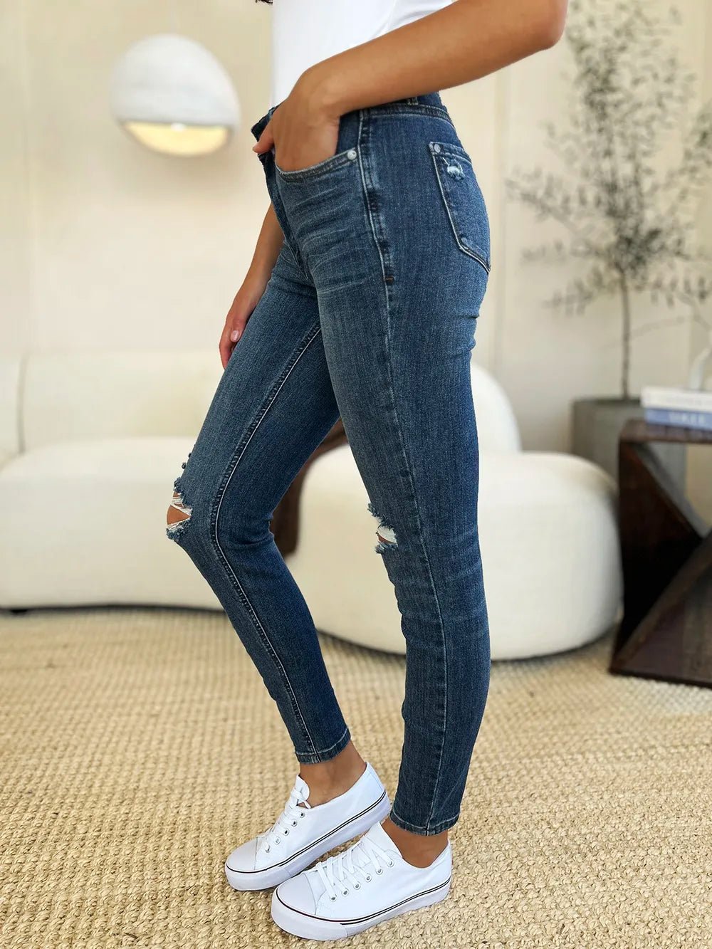 Judy Blue Full Size Mid Waist Distressed Slim Jeans - 926 West